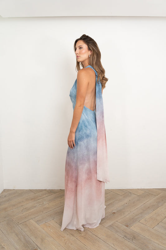 Blue Pink Ombre Halter Dress