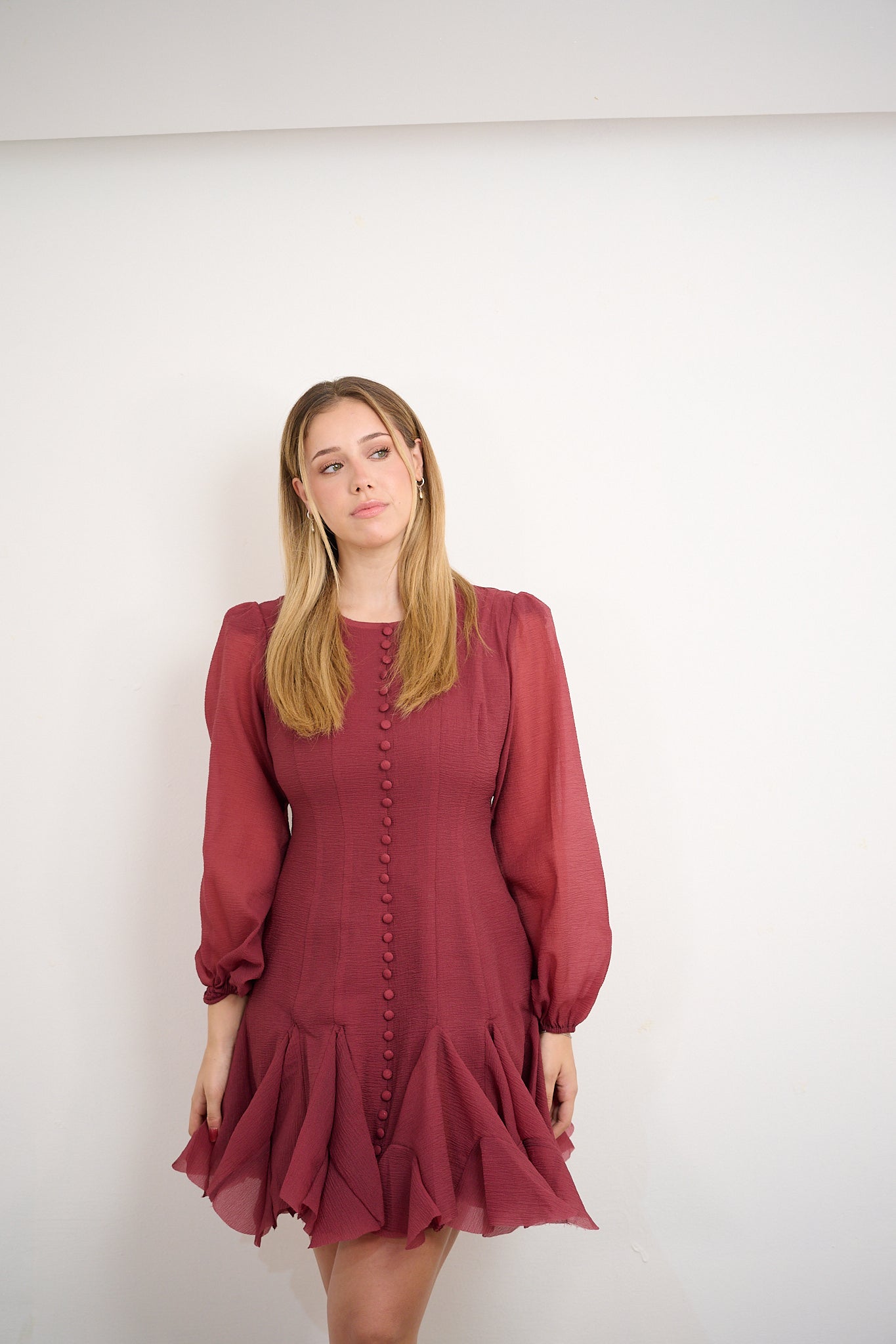 Wine mini buttoned dress