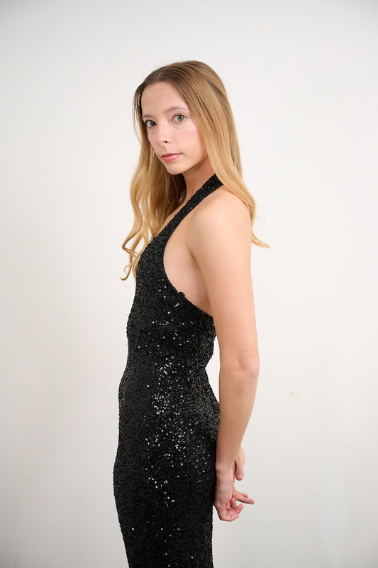 Black Halter Sequin Mermaid Dress