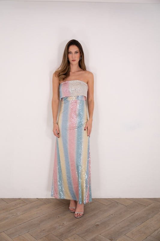 Multi Color Sequin Maxi Tube Dress