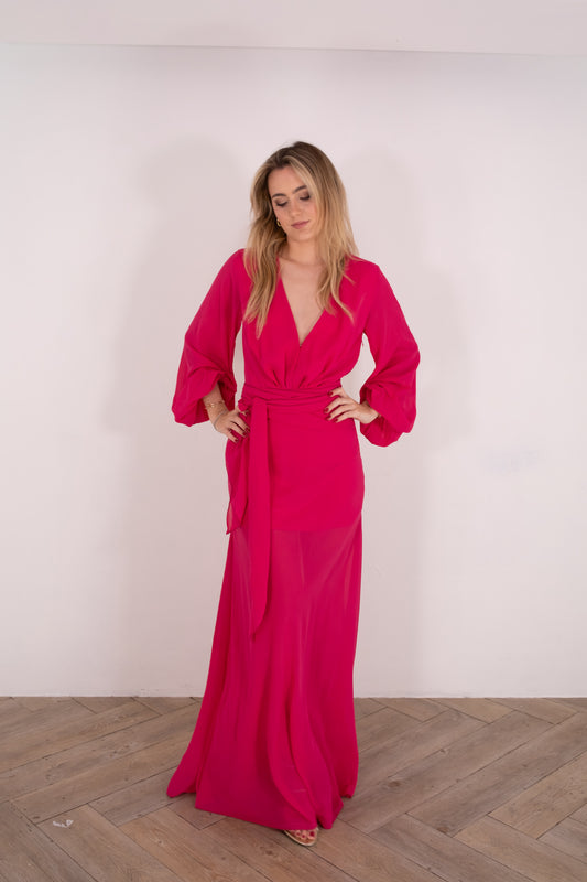 Fuchsia Tie Front Maxi Dress