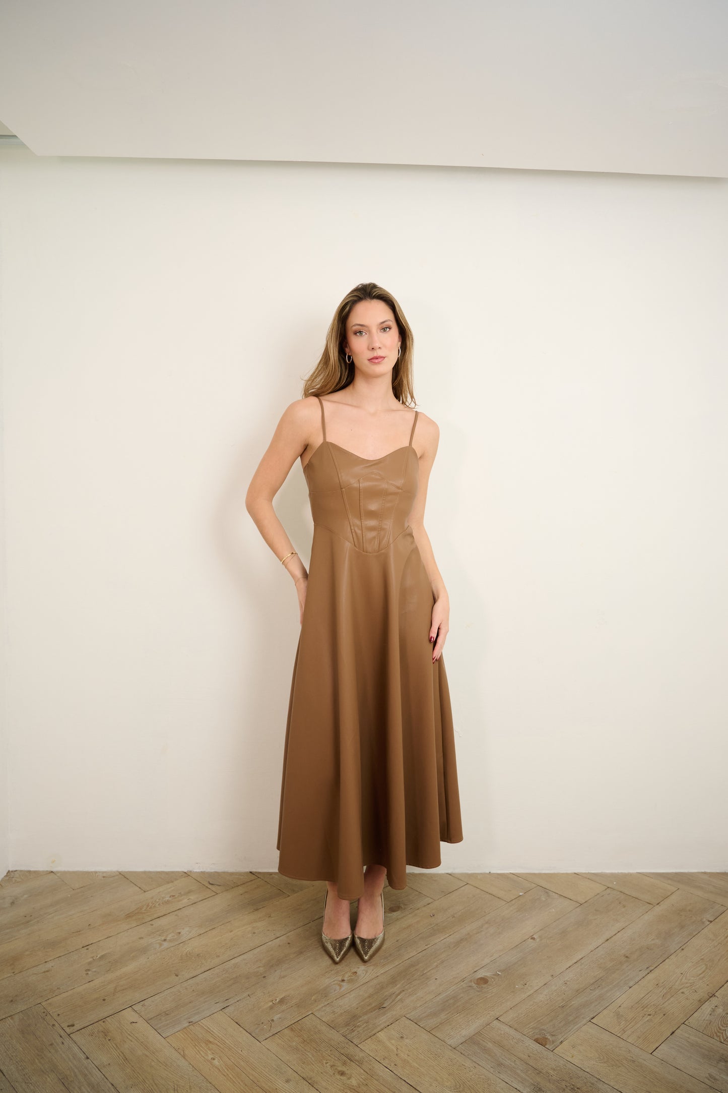 Brown Leather A Line Dress