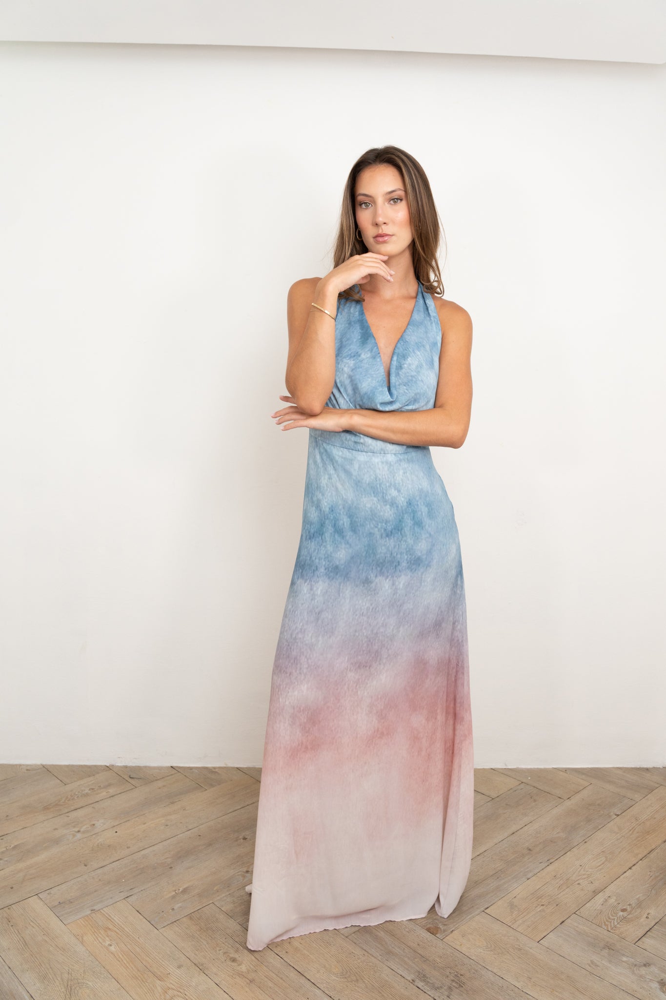 Blue Pink Ombre Halter Dress