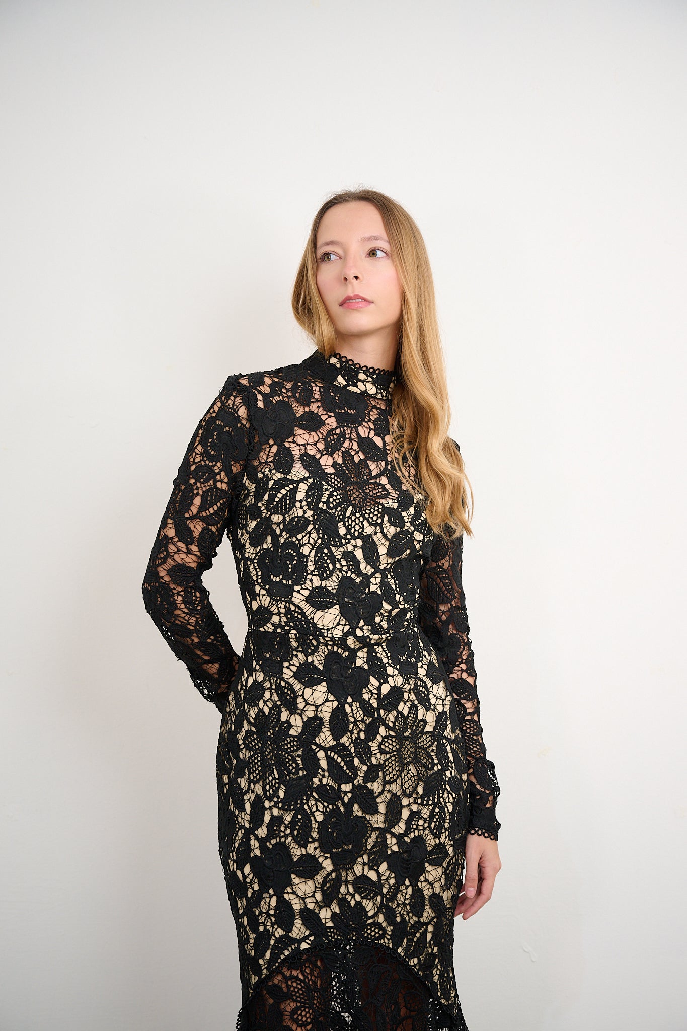 Black Floral Lace Maxi Dress