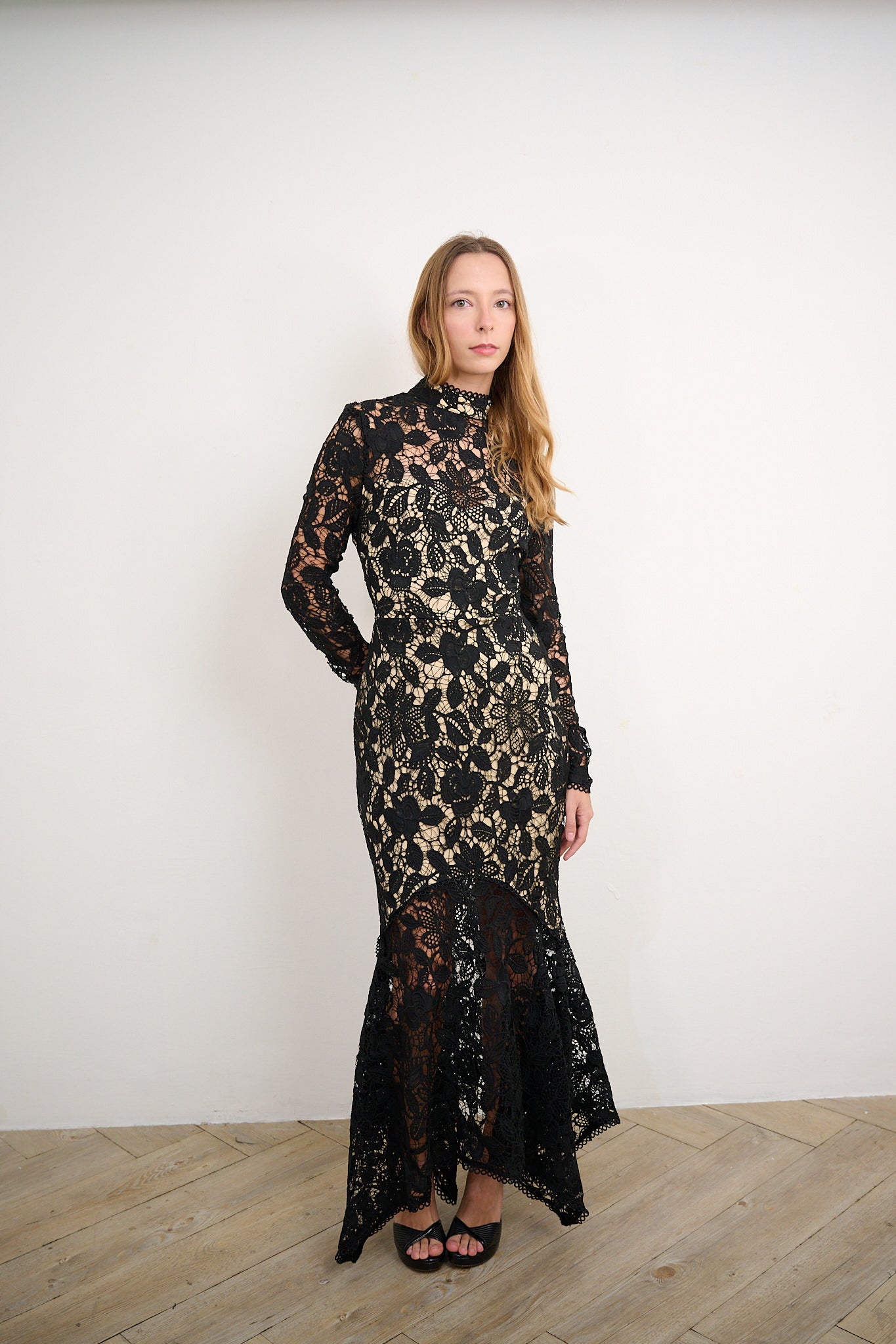 Black Floral Lace Maxi Dress