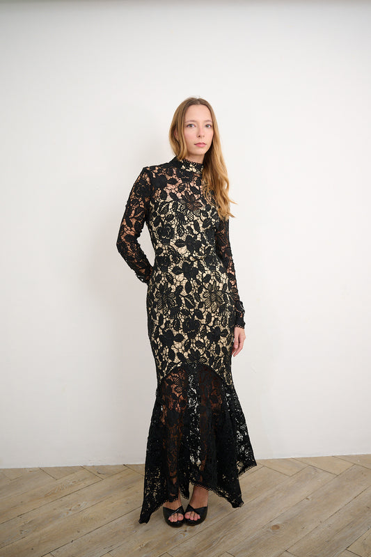 Black Floral Lace Maxi Dress