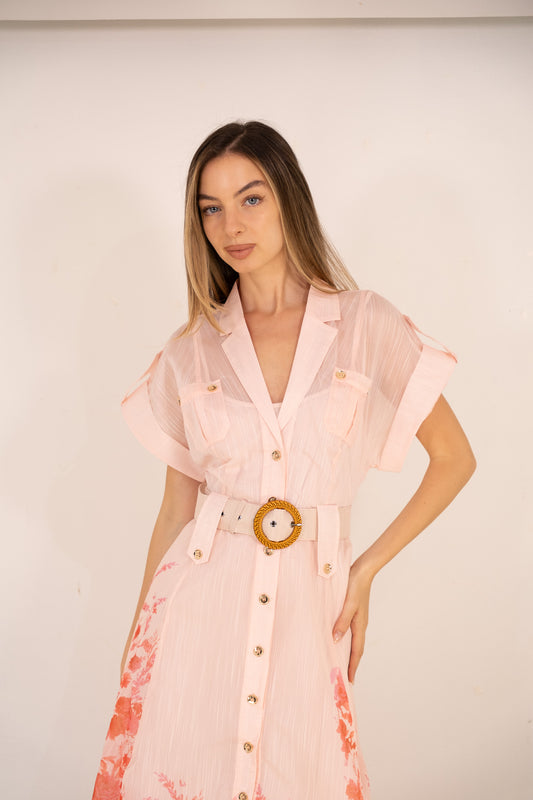 Peach Floral midi dress