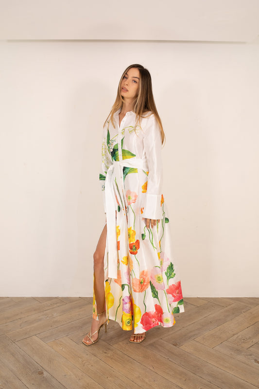 White Hand-Painted Flowers Dress