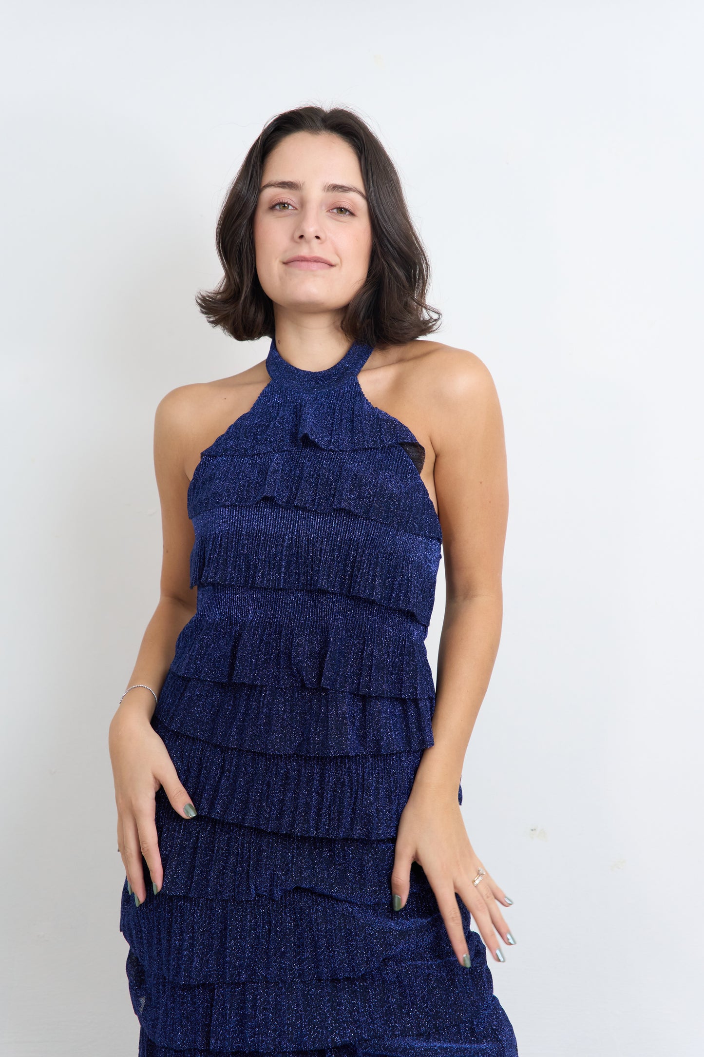 Metallic Blue Halter Dress