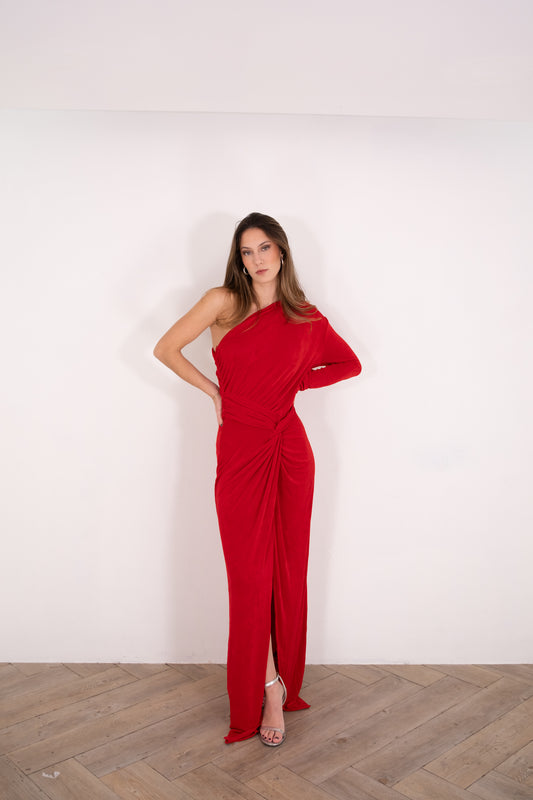 Red One Shoulder Maxi Dress