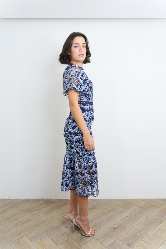 Blue Laced Midi Dress