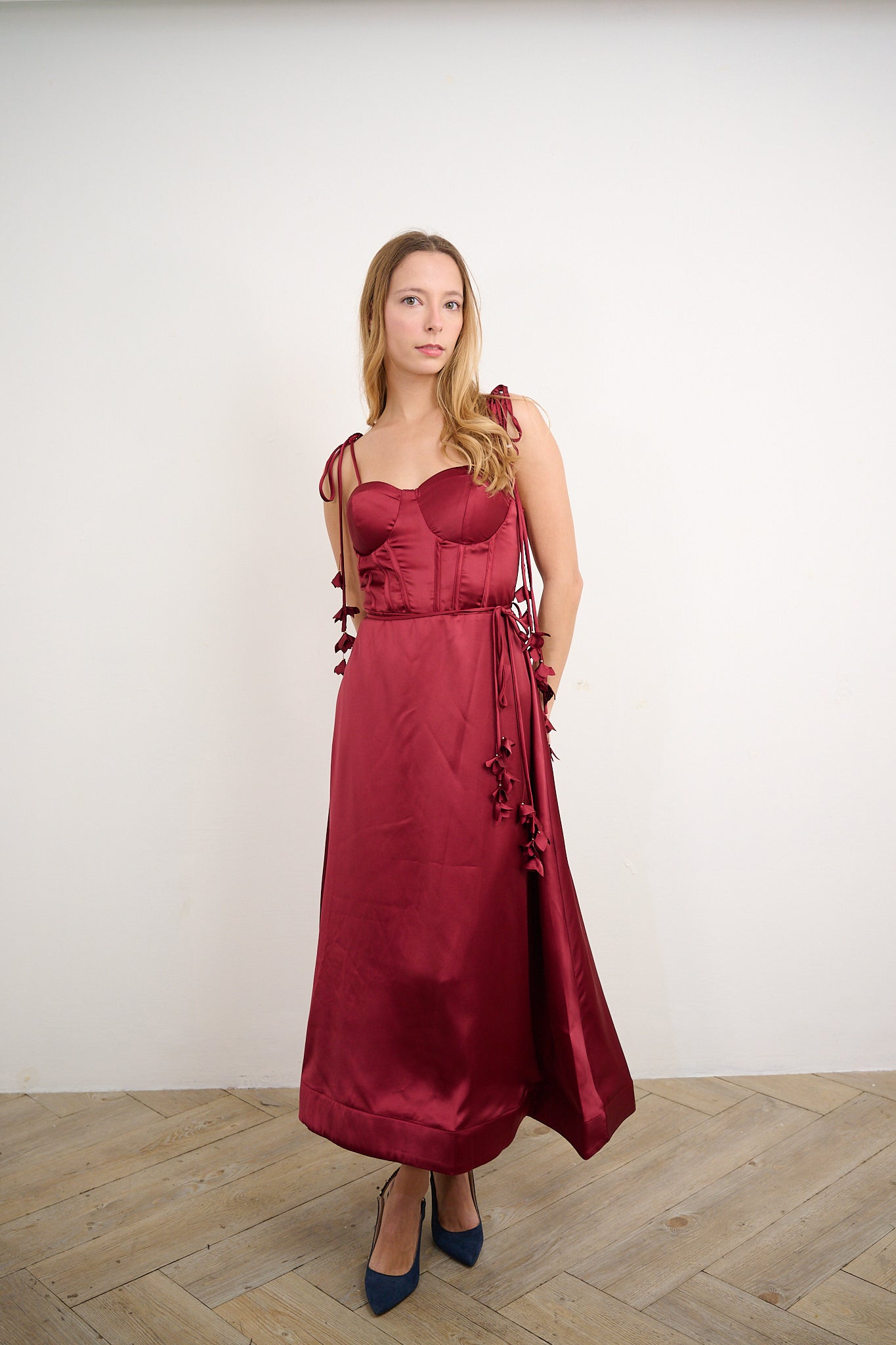 Wine Fall Satin Midi Dress