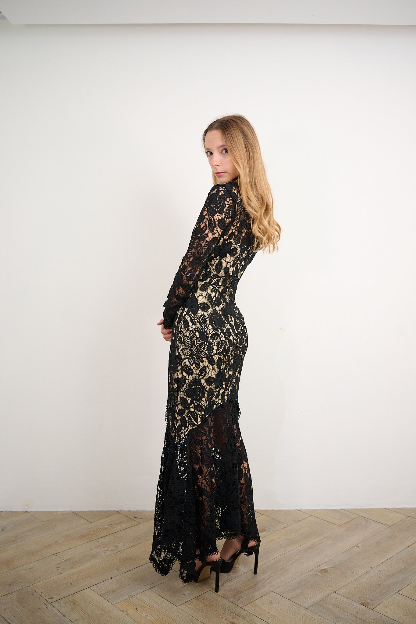 Black Floral Lace Maxi Dress