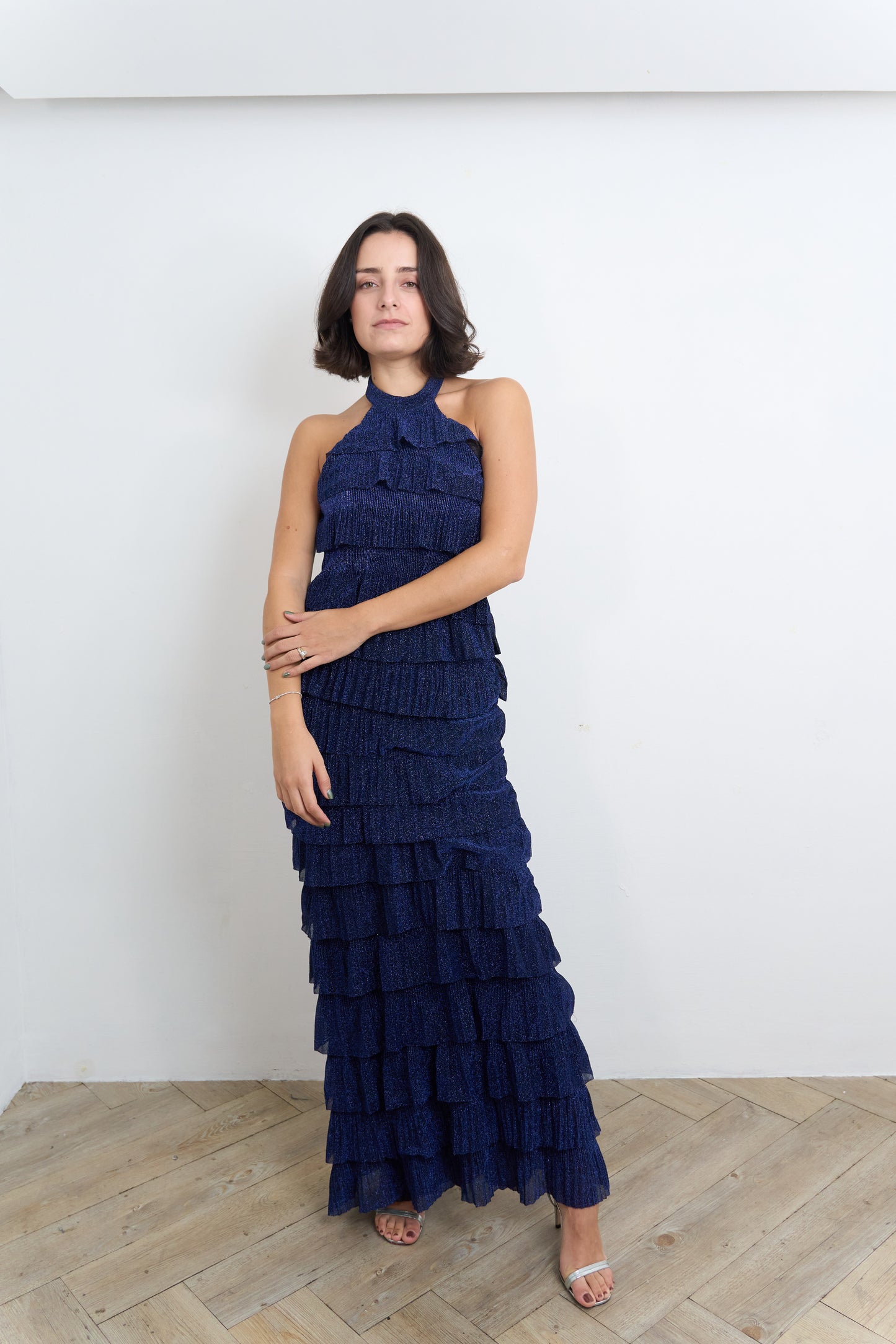 Metallic Blue Halter Dress