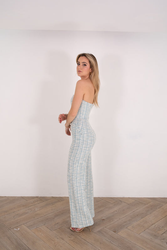 Teal Tweed Jumpsuit