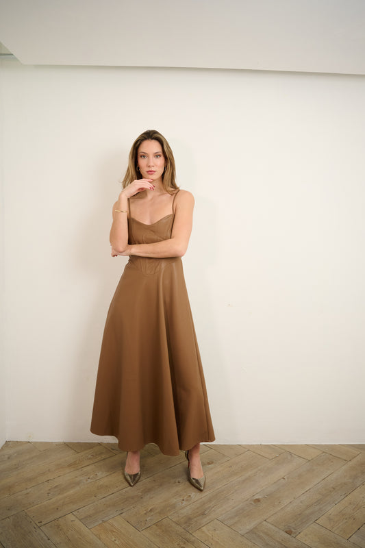 Brown Leather A Line Dress