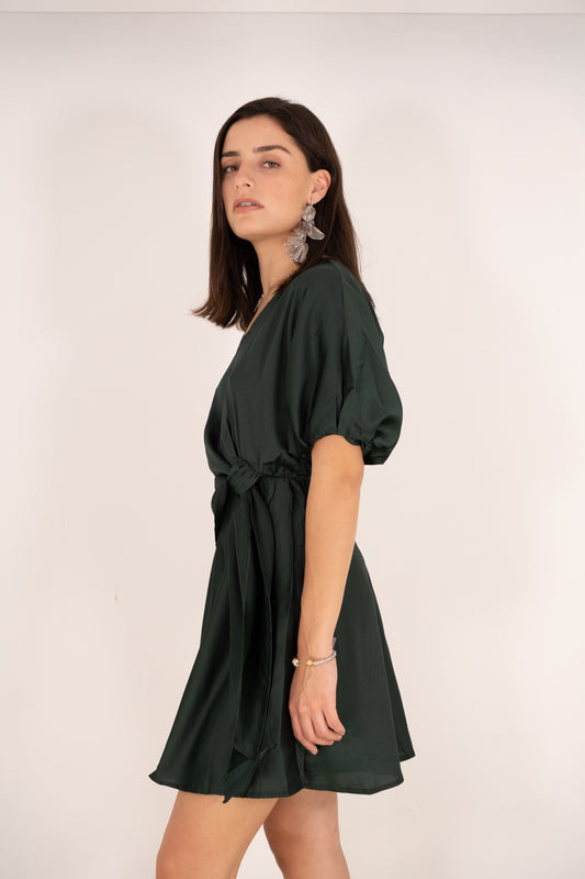 Hunter Green Satin Mini Dress