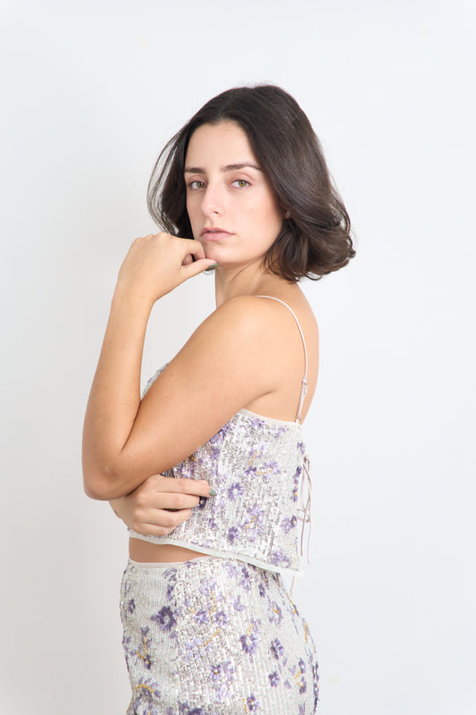 Silver Sequin Floral Set