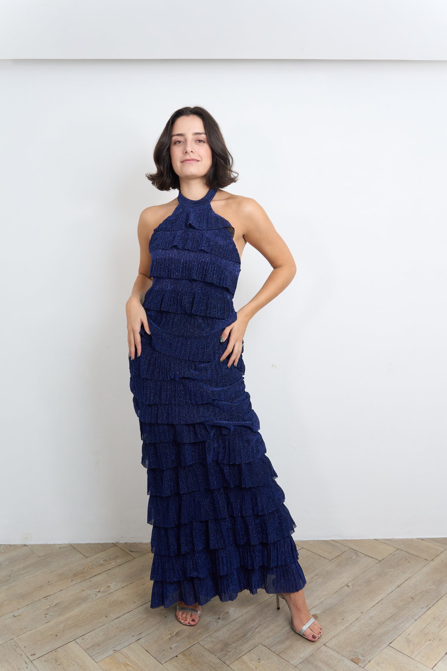 Metallic Blue Halter Dress