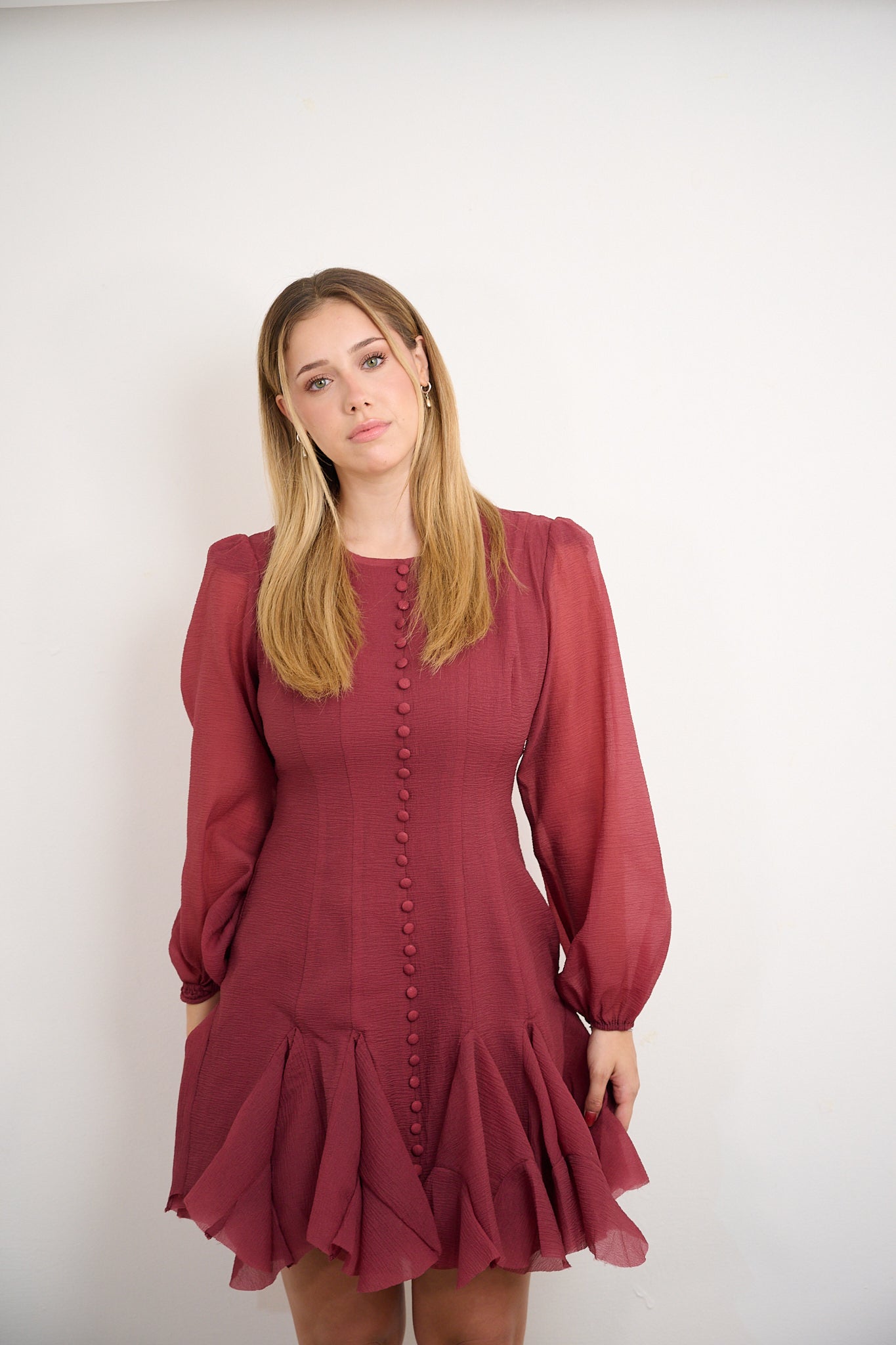 Wine mini buttoned dress