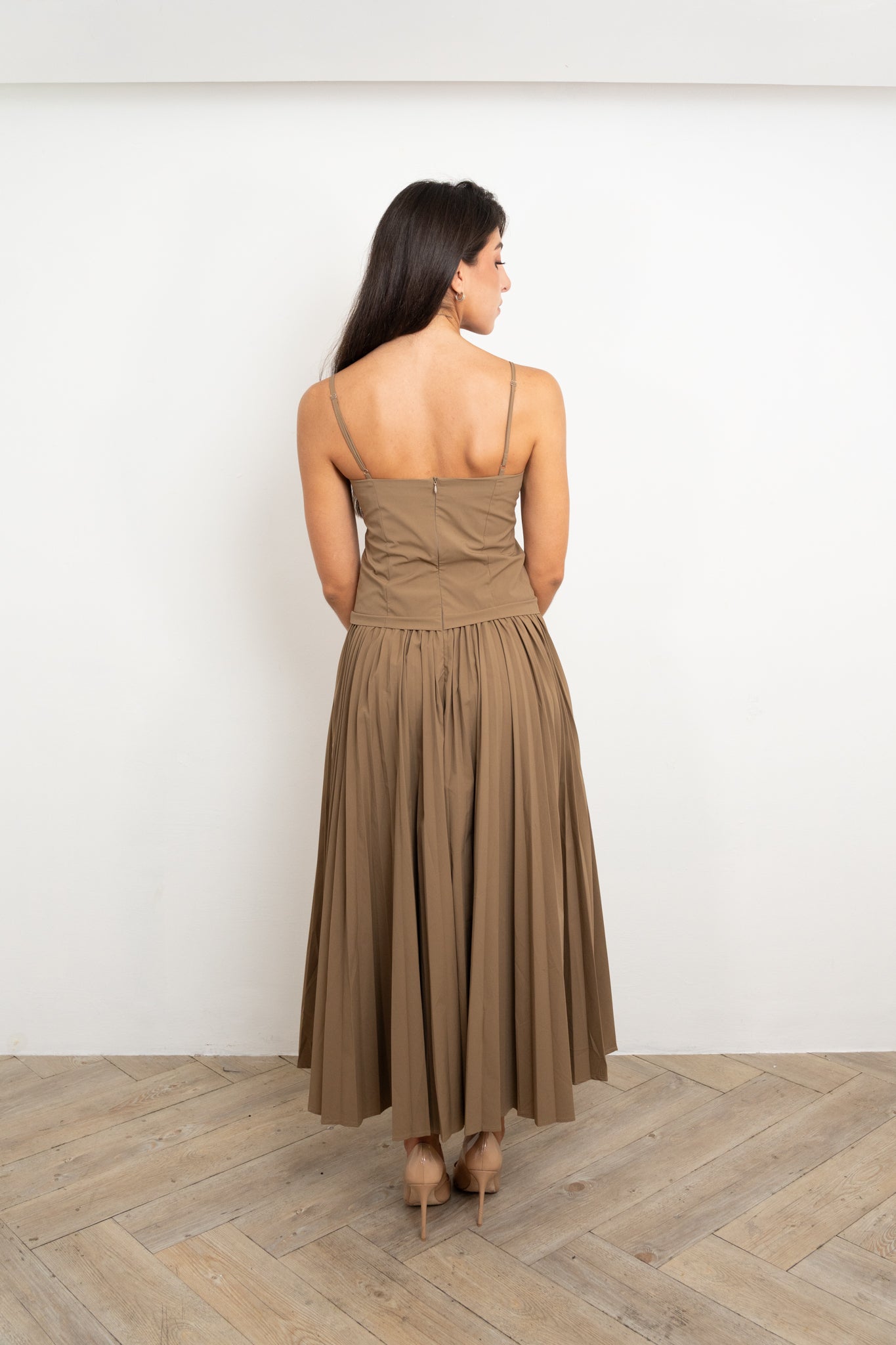 Olive Midi Pleated Skirt Dress