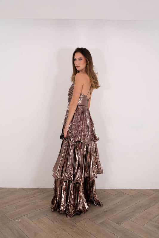Bronze Metallic Peplum Dress