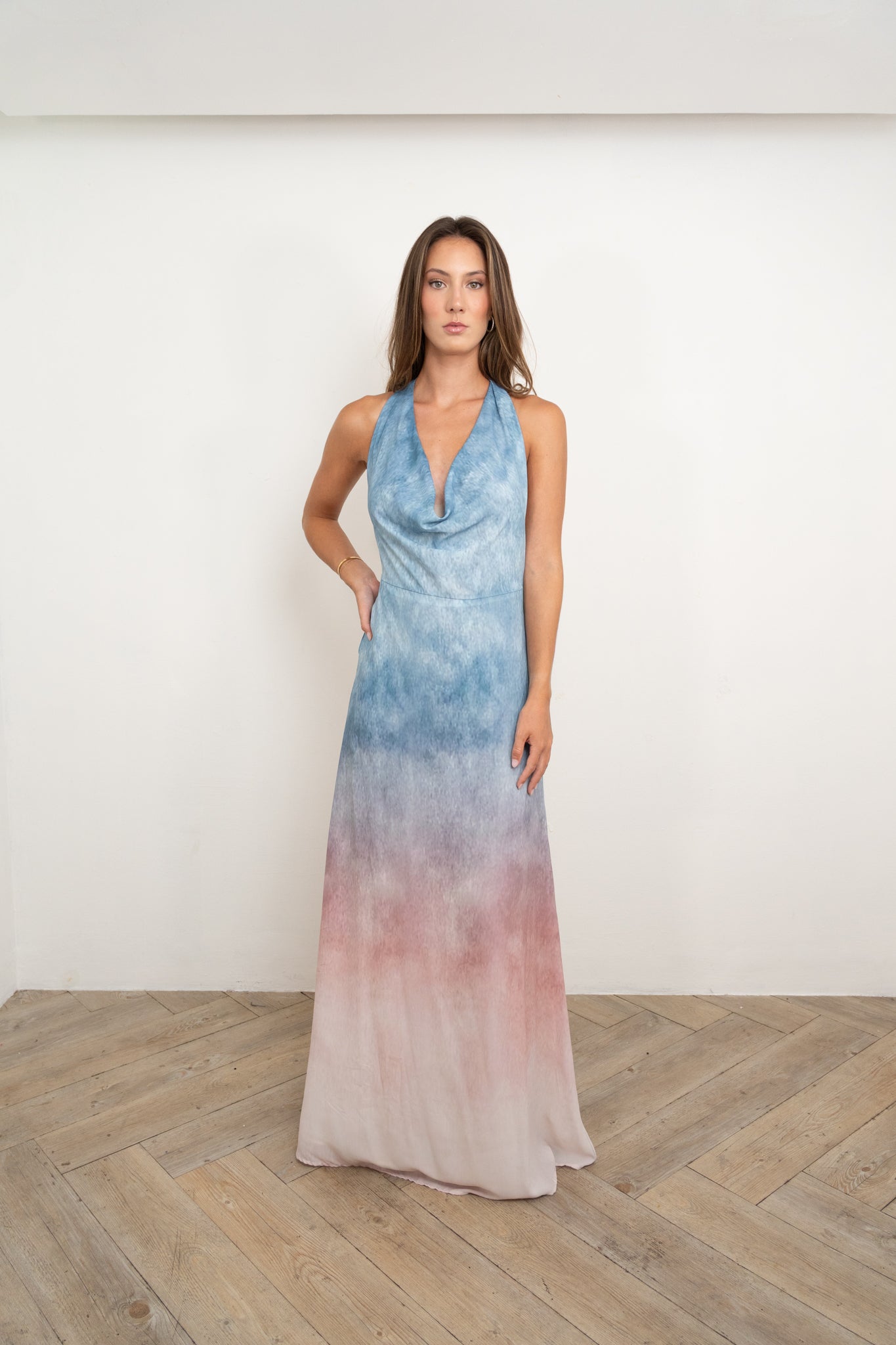 Blue Pink Ombre Halter Dress