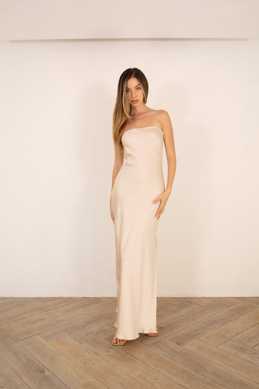 Champagne Maxi Strapless dress