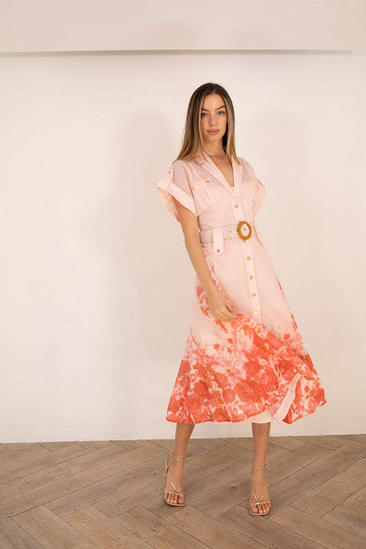 Peach Floral midi dress