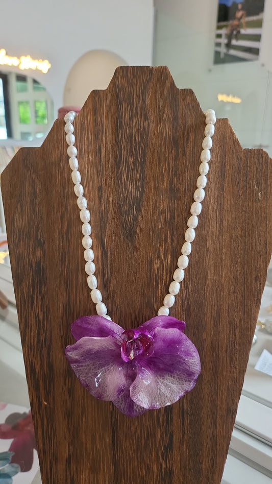 Collar Perlas Orquidea Morada