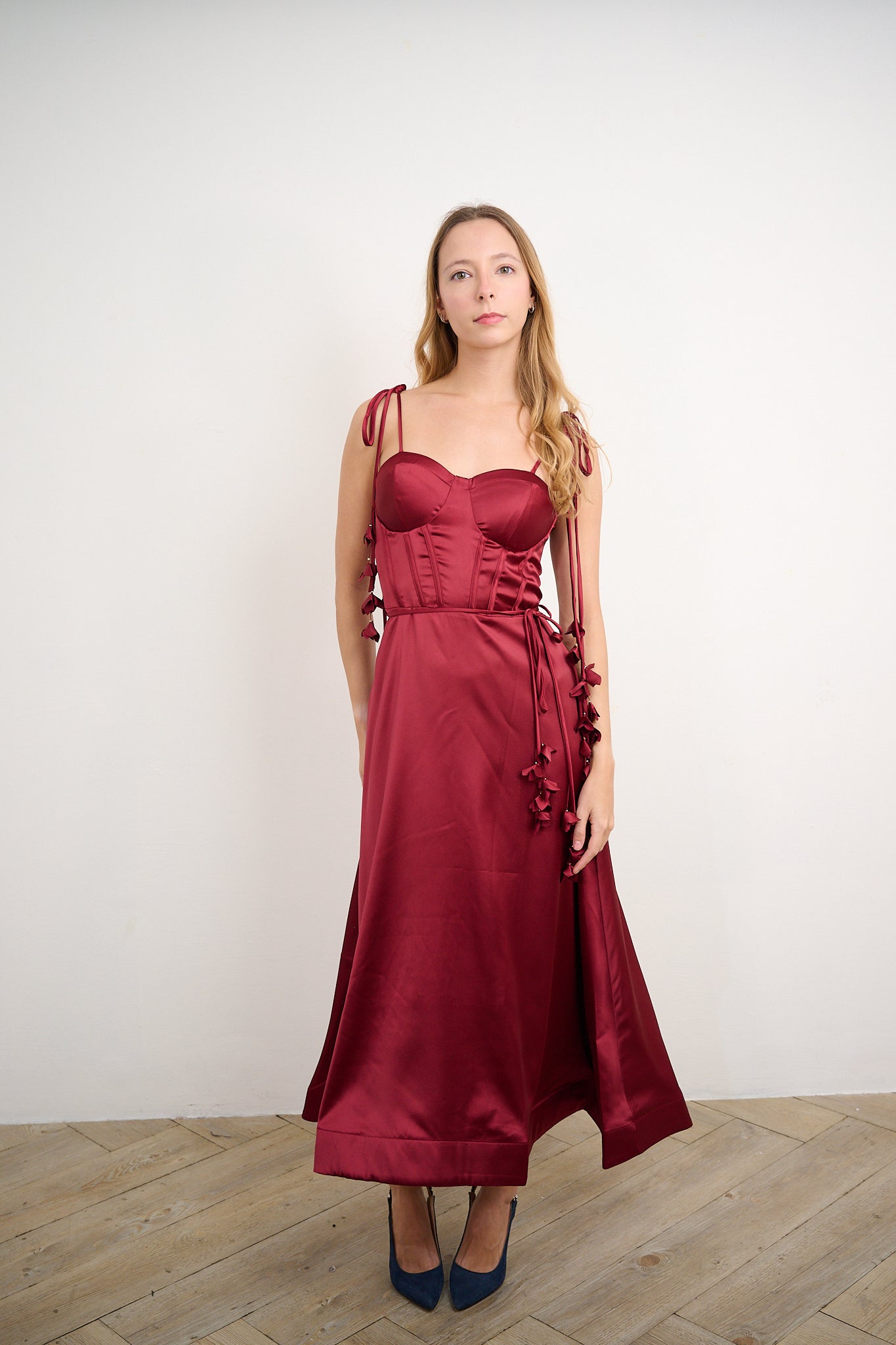 Wine Fall Satin Midi Dress