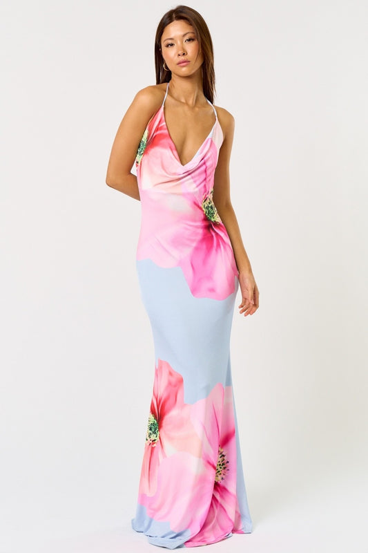 Blue Floral Summer Maxi Dress