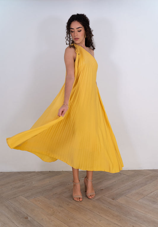 Yellow Sienna Pleated Dress