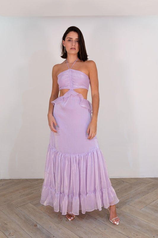 Lavender Ruffled Cutout Dress