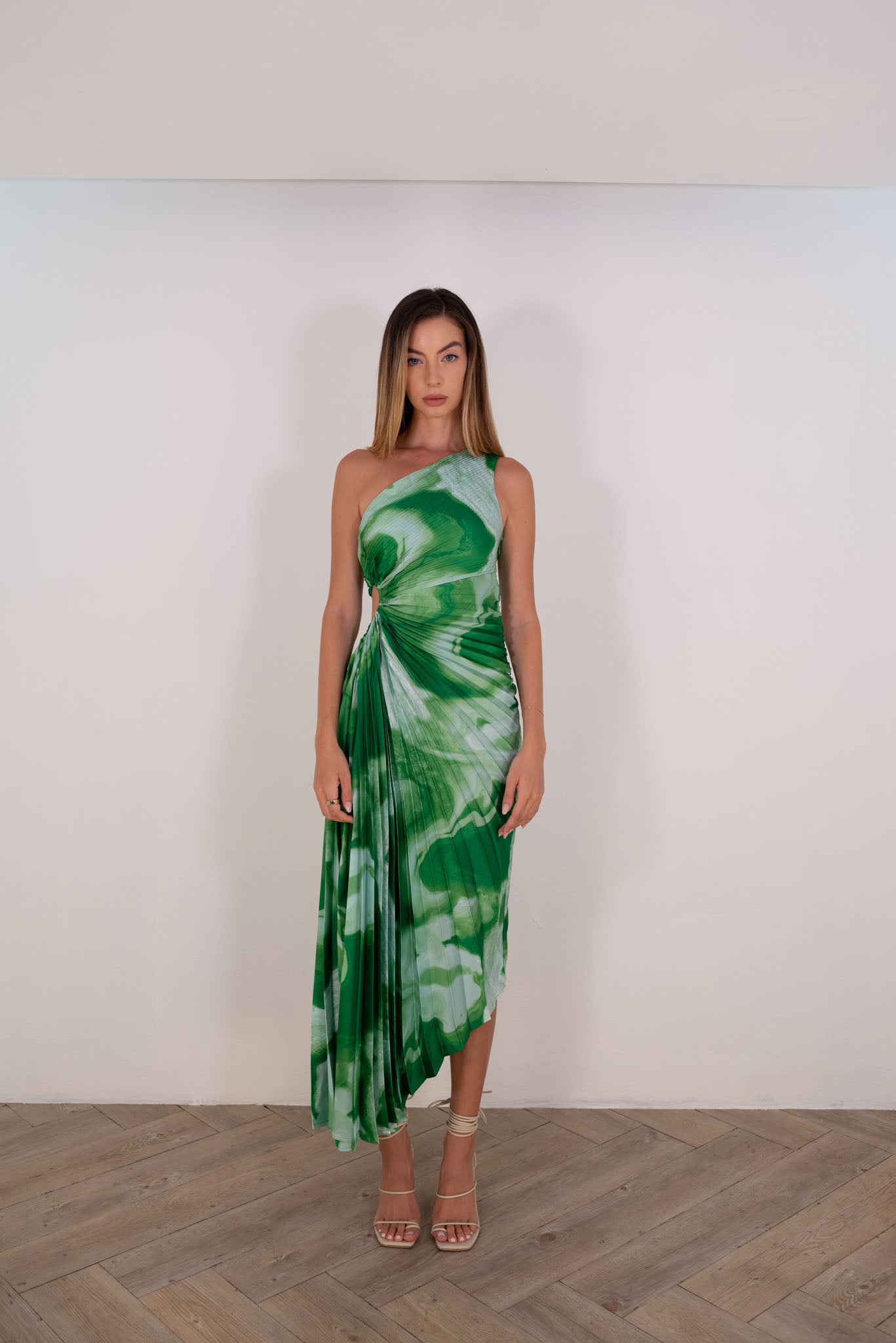 Tropical Green Pleated Dress