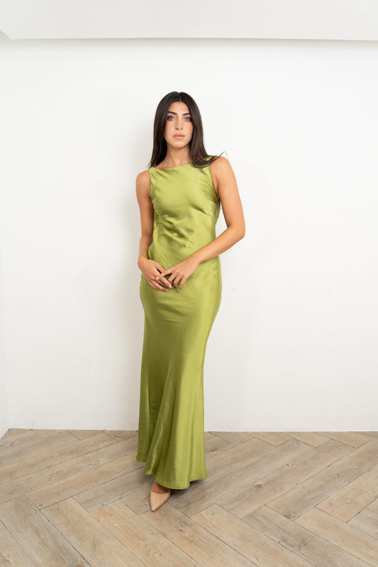 Green Silk Halter Dress