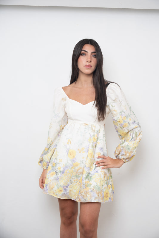 Butter Yellow Flowers Mini Dress