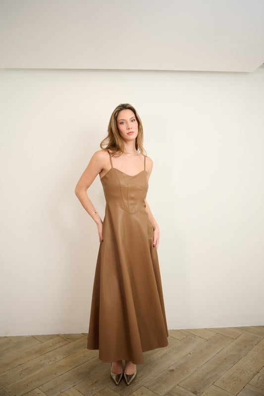 Brown Leather A Line Dress