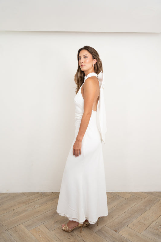 White bridal bow dress