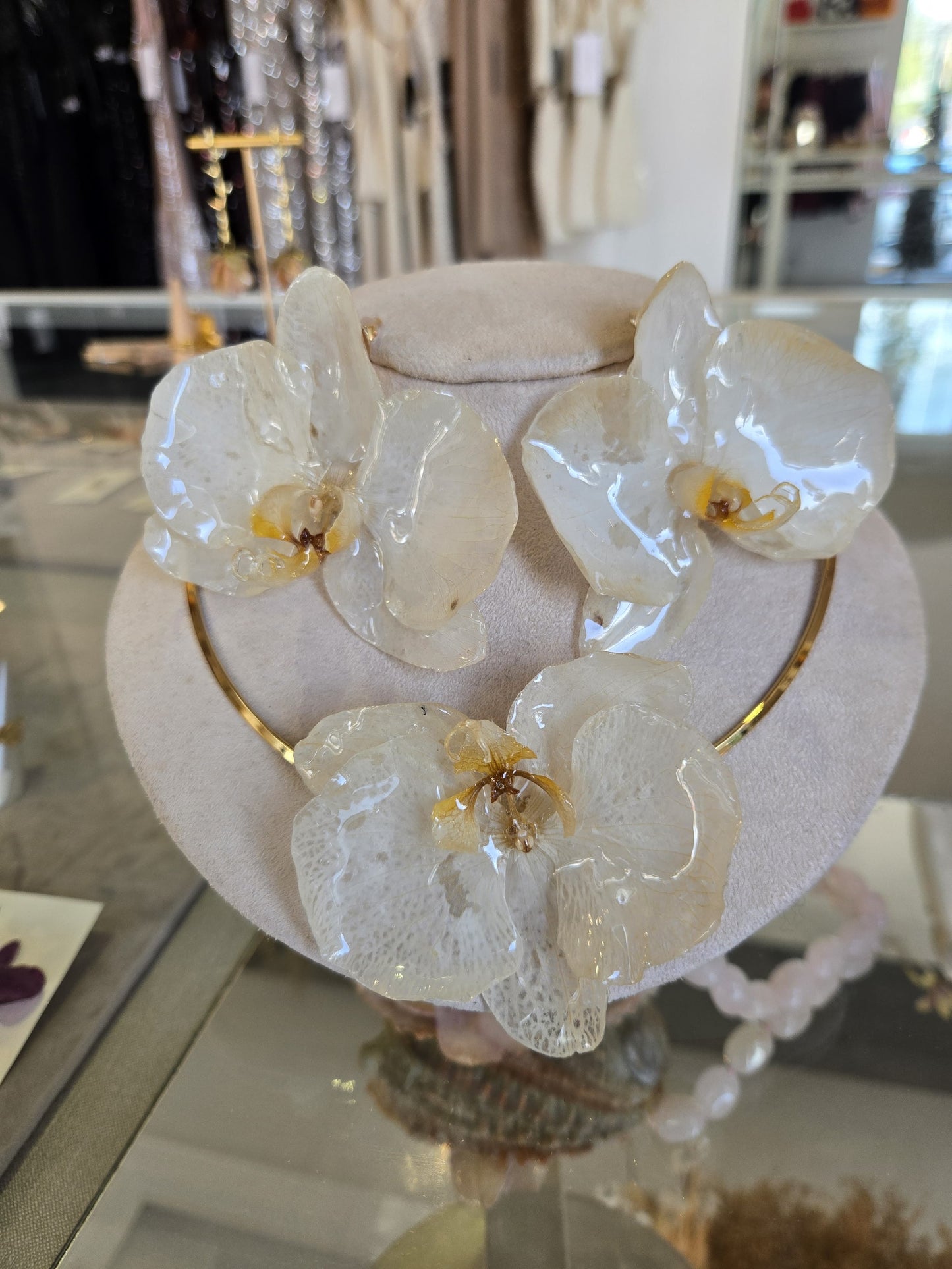 Juego Choker Orquidea Blanca