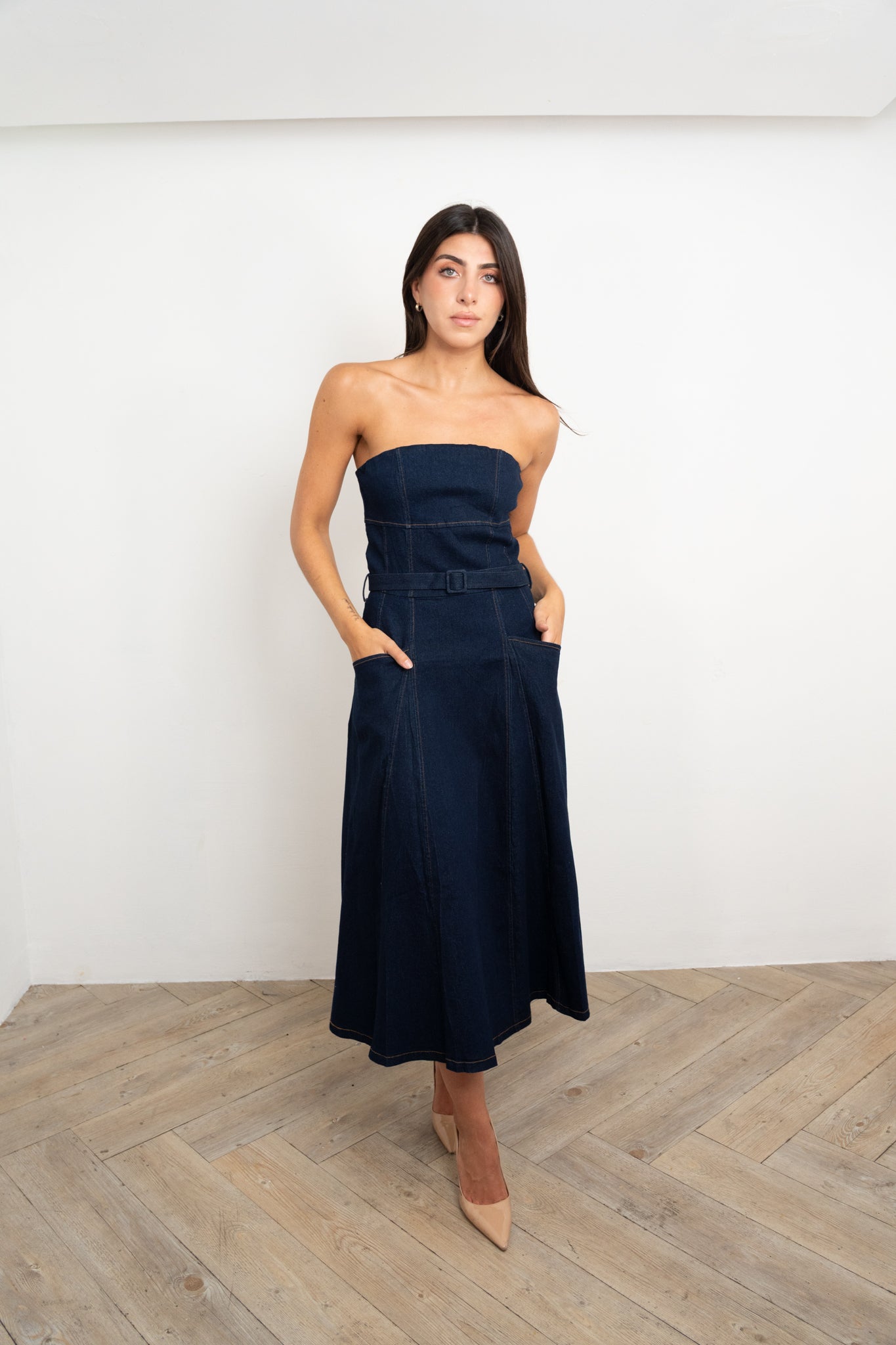 Denim Midi Belted Dress