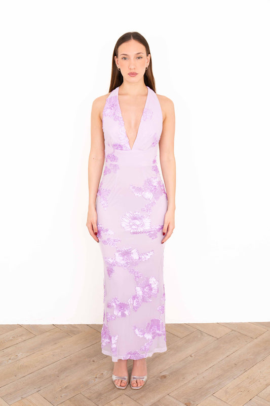 Lilac Bloom Halter Maxi Dress