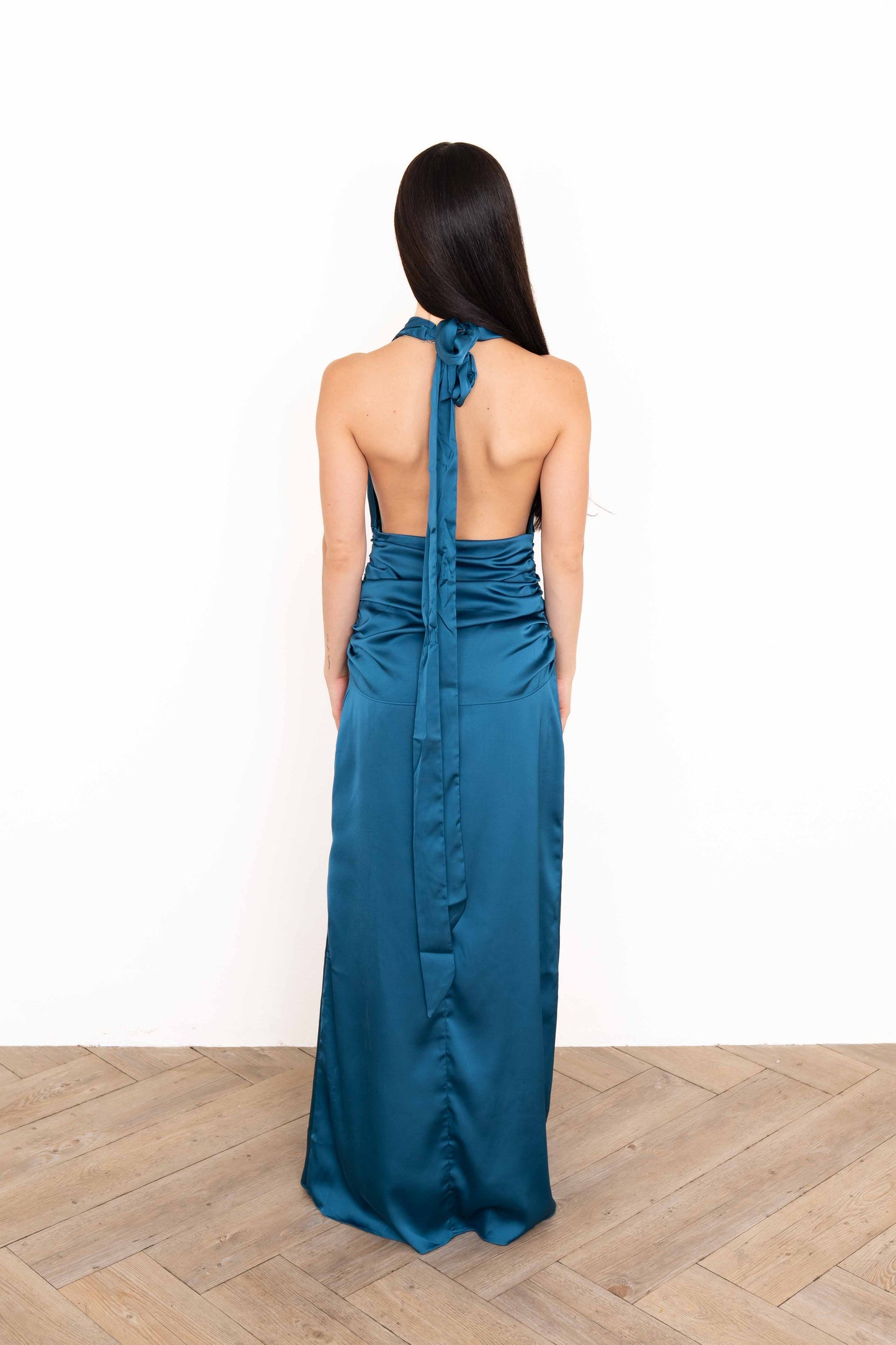 Vestido Largo Drapeado Azul