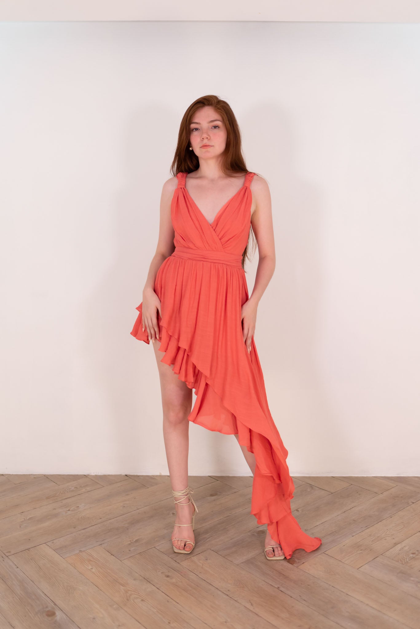 Coral Linen Hi-Low Dress