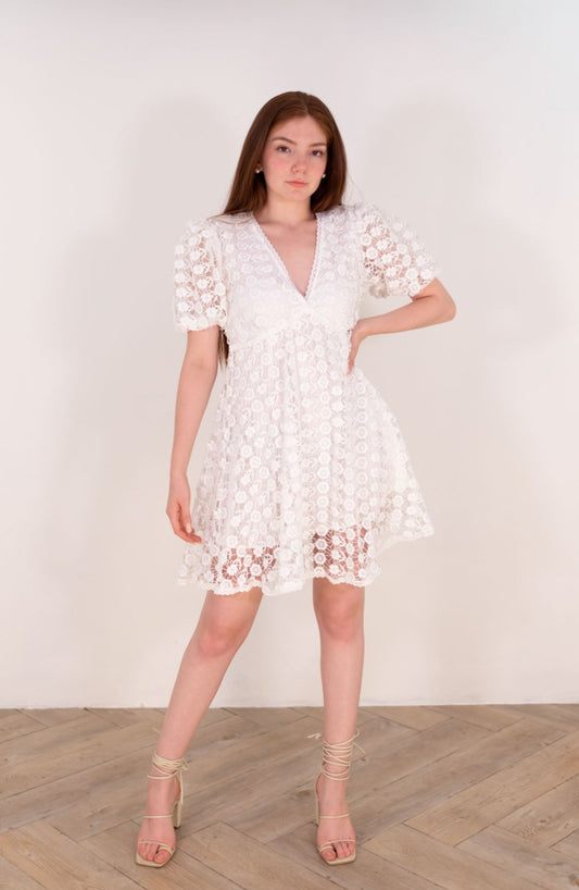 White Lace Floral Dress
