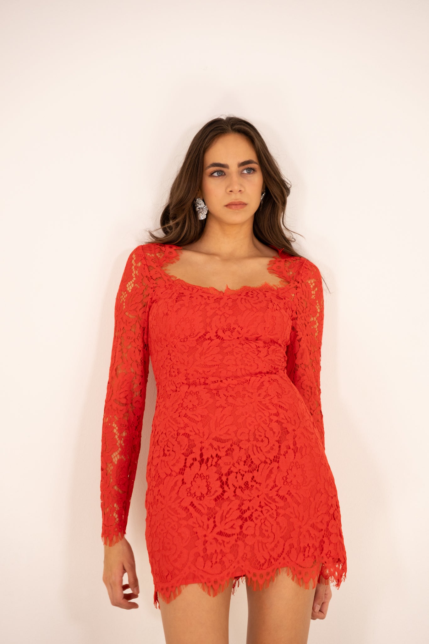 Red Sleeve Lace Dress