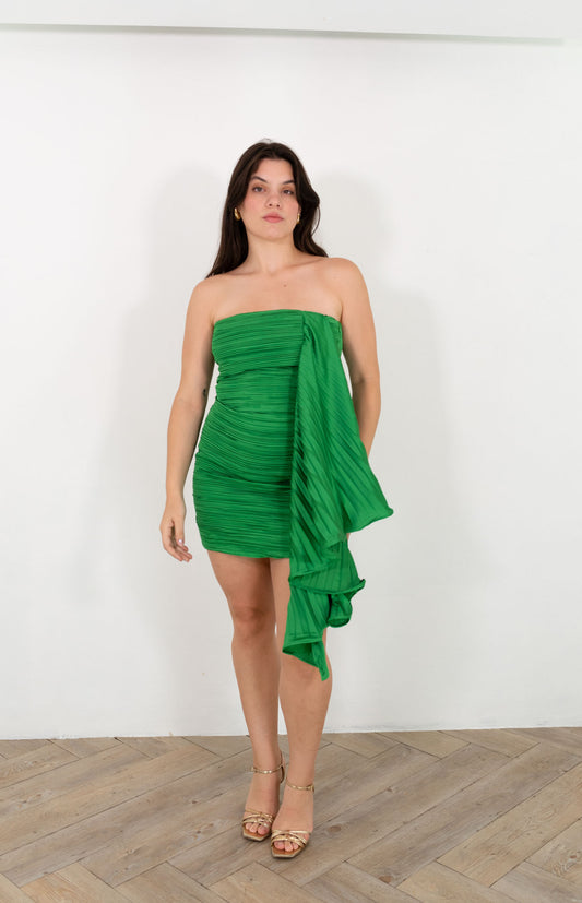 Green Cascade Mini Dress