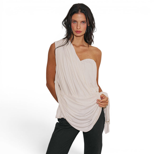 Top Strapless Blanco con Drapeado para Conjunto