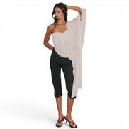 Top Strapless Blanco con Drapeado para Conjunto