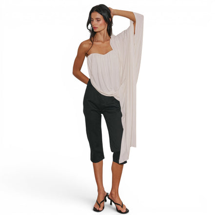 Top Strapless Blanco con Drapeado para Conjunto